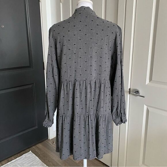 Zara Gray Tie Collar A-Line Long Sleeve Shirt Dress Size M - Picture 4 of 9